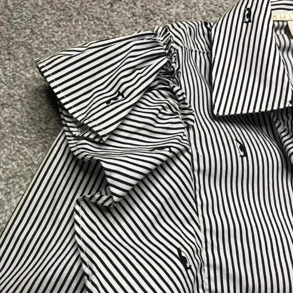 Striped Ruffle Button-Up Shirt - Blue/White - Picture 7 of 12